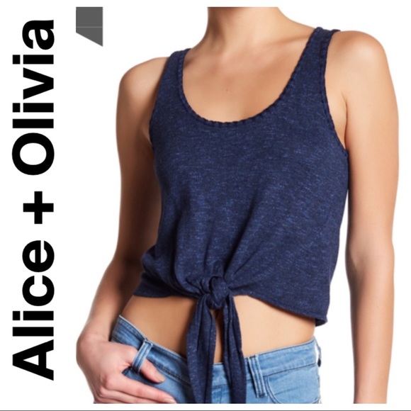 ALICE + OLIVIA BLUE COTTON TIE FRONT TANK TOP MEDIUM - Picture 1 of 15